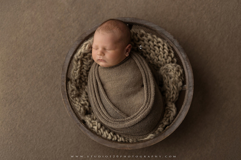 Custom newborn photography session in Ramona, California featuring a baby posed in cozy neutral tones with safari-inspired scenes, teddy bears, and a playful business suit setup, created using studio styling and digital backdrops by a San Diego newborn photographer.
