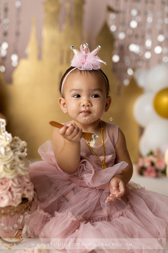 "first birthday photographer", "princess cake smash", "luxe cake smash", "baby milestone photography", "San Diego cake smash photographer", "first birthday photos", "custom cake smash set", "baby portrait session", "princess birthday photos", "one year old photos", "client closet outfits", "first birthday celebration"