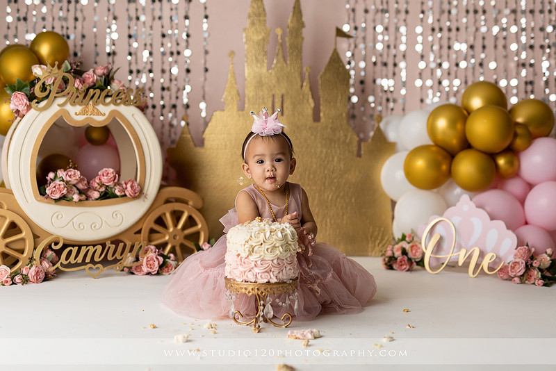 "first birthday photographer", "princess cake smash", "luxe cake smash", "baby milestone photography", "San Diego cake smash photographer", "first birthday photos", "custom cake smash set", "baby portrait session", "princess birthday photos", "one year old photos", "client closet outfits", "first birthday celebration"