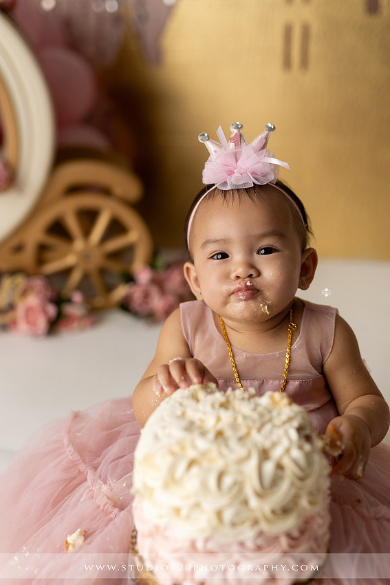 "first birthday photographer", "princess cake smash", "luxe cake smash", "baby milestone photography", "San Diego cake smash photographer", "first birthday photos", "custom cake smash set", "baby portrait session", "princess birthday photos", "one year old photos", "client closet outfits", "first birthday celebration"