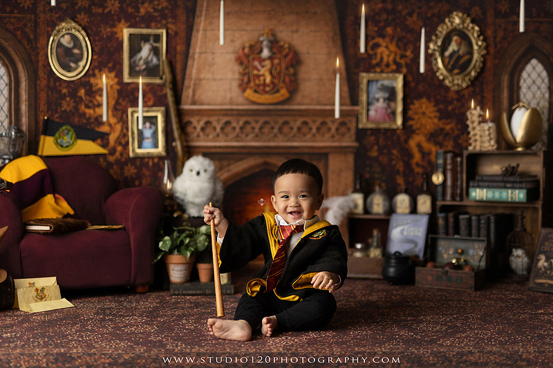 "Harry Potter cake smash", "Gryffindor cake smash", "Harry Potter first birthday", "Gryffindor common room", "wizard themed cake smash", "magical first birthday", "first birthday cake smash", "cake smash photographer", "Ramona cake smash photographer", "San Diego cake smash photographer", "milestone photography", "first birthday portraits", "one year old photos", "custom cake smash theme", "Harry Potter birthday photos", "luxury cake smash photography", "birthday photography", "Ramona photographer", "San Diego photographer", "classic milestone portraits", "studio milestone session", "baby milestone photography", "first birthday photography", "custom photography sets", "Studio 120 Photography"