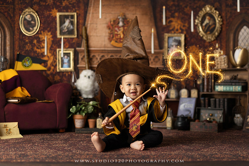 "Harry Potter cake smash", "Gryffindor cake smash", "Harry Potter first birthday", "Gryffindor common room", "wizard themed cake smash", "magical first birthday", "first birthday cake smash", "cake smash photographer", "Ramona cake smash photographer", "San Diego cake smash photographer", "milestone photography", "first birthday portraits", "one year old photos", "custom cake smash theme", "Harry Potter birthday photos", "luxury cake smash photography", "birthday photography", "Ramona photographer", "San Diego photographer", "classic milestone portraits", "studio milestone session", "baby milestone photography", "first birthday photography", "custom photography sets", "Studio 120 Photography"