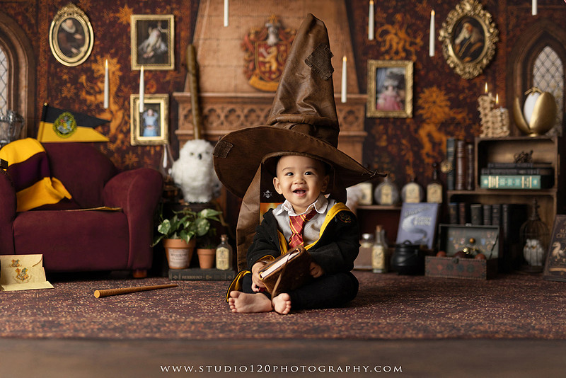 "Harry Potter cake smash", "Gryffindor cake smash", "Harry Potter first birthday", "Gryffindor common room", "wizard themed cake smash", "magical first birthday", "first birthday cake smash", "cake smash photographer", "Ramona cake smash photographer", "San Diego cake smash photographer", "milestone photography", "first birthday portraits", "one year old photos", "custom cake smash theme", "Harry Potter birthday photos", "luxury cake smash photography", "birthday photography", "Ramona photographer", "San Diego photographer", "classic milestone portraits", "studio milestone session", "baby milestone photography", "first birthday photography", "custom photography sets", "Studio 120 Photography"