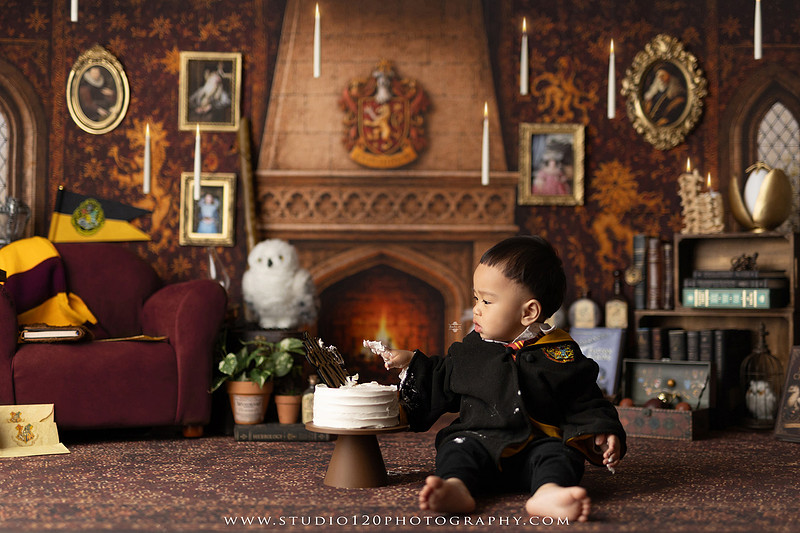 "Harry Potter cake smash", "Gryffindor cake smash", "Harry Potter first birthday", "Gryffindor common room", "wizard themed cake smash", "magical first birthday", "first birthday cake smash", "cake smash photographer", "Ramona cake smash photographer", "San Diego cake smash photographer", "milestone photography", "first birthday portraits", "one year old photos", "custom cake smash theme", "Harry Potter birthday photos", "luxury cake smash photography", "birthday photography", "Ramona photographer", "San Diego photographer", "classic milestone portraits", "studio milestone session", "baby milestone photography", "first birthday photography", "custom photography sets", "Studio 120 Photography"