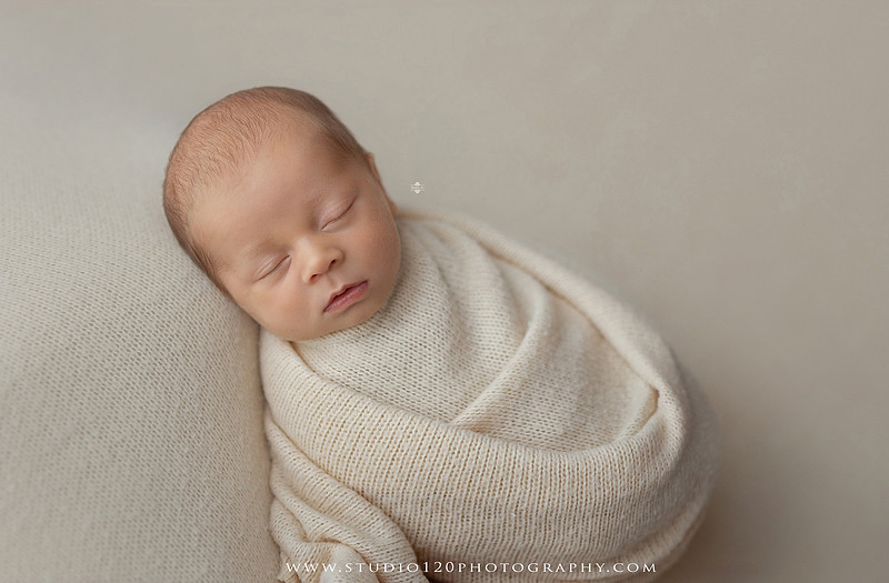 A collection of timeless newborn portraits featuring a sleeping baby boy photographed in Studio 120 Photography's Ramona studio. The gallery includes organic, neutral styling with soft cream wraps, textured knit blankets, rustic wooden bowls, vintage wash tubs, woven baskets, a modern macramé hammock, and a miniature woodland chair surrounded by handcrafted pine trees. Rich wood tones, eucalyptus greenery, dried botanicals, and warm natural textures create an elegant, earthy aesthetic. The collection also features simple beanbag portraits highlighting the baby's tiny features, peaceful sleeping poses, sweet smiles, and bright awake expressions. These fine art newborn photographs capture the beauty of a baby's earliest days with classic, heirloom-quality styling for families throughout Ramona, San Diego, Poway, Escondido, Lakeside, El Cajon, and surrounding Southern California communities.