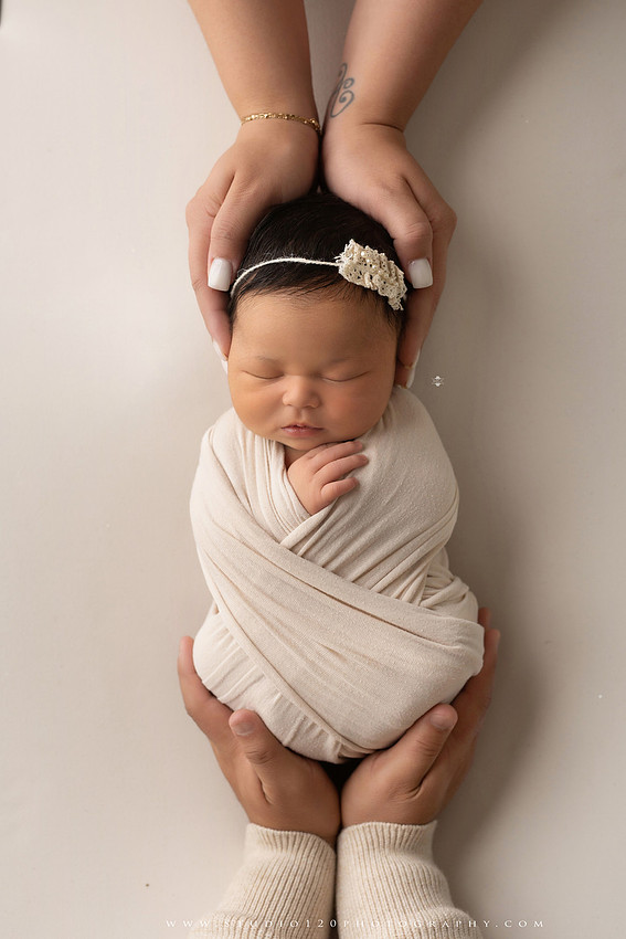 Timeless family newborn portraits featuring parents, siblings, and their new baby girl in soft neutral tones. The gallery includes standing family portraits, overhead sibling and newborn portraits, and natural moments celebrating the love, connection, and joy of welcoming a new baby. Captured at Studio 120 Photography in Ramona, serving San Diego County.