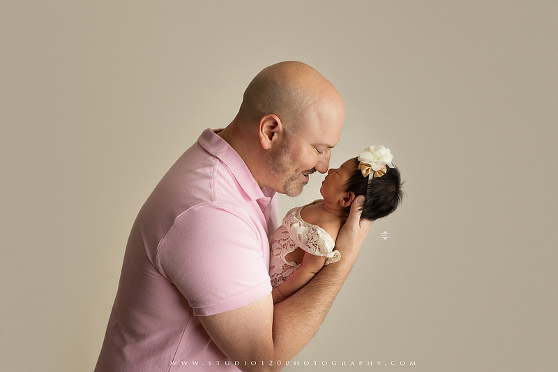 Newborn photography session at Studio 120 Photography in Ramona, California, featuring a baby girl in soft pink, cream, floral and neutral setups, custom portraits with her mother’s Labubu doll collection, sibling photos with her three big brothers, family portraits with Mom and Dad, and timeless baby-only images.