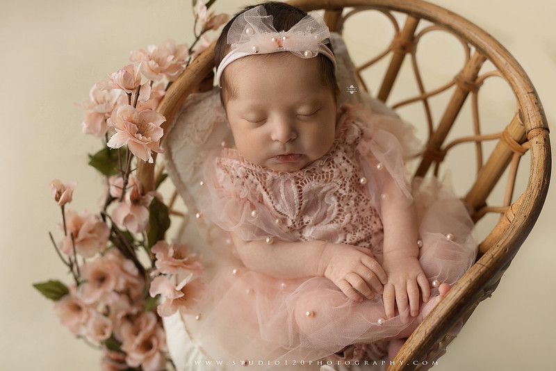 Newborn baby girl photography session featuring soft pink, lavender, blue and neutral styling, floral newborn portraits, rustic western-inspired setups, sibling photos with two big brothers, and family portraits with parents at Studio 120 Photography in Ramona, California.